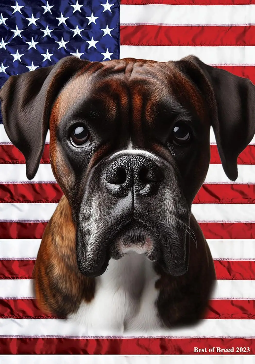 Boxer Brindle Uncropped - Best of Breed All-American Patriotic III Garden Flags