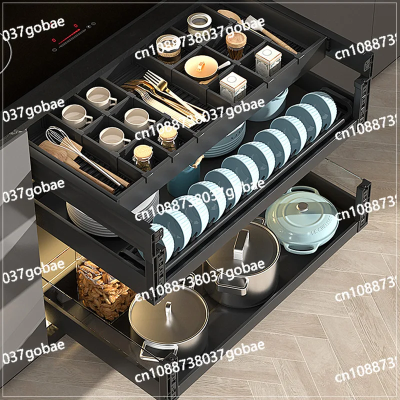 

Basket Kitchen Aluminum Alloy Dishes Basket Drawing Cupboard Storage Basket Damping Track