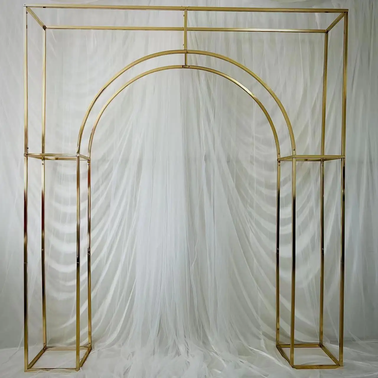 Imagem -05 - Brilhante Ouro Duplo Arco Flor Artificial Display Stand Estágio do Casamento Bem-vindo Corão Porta Backdrops Balões de Aniversário Rack 200cm