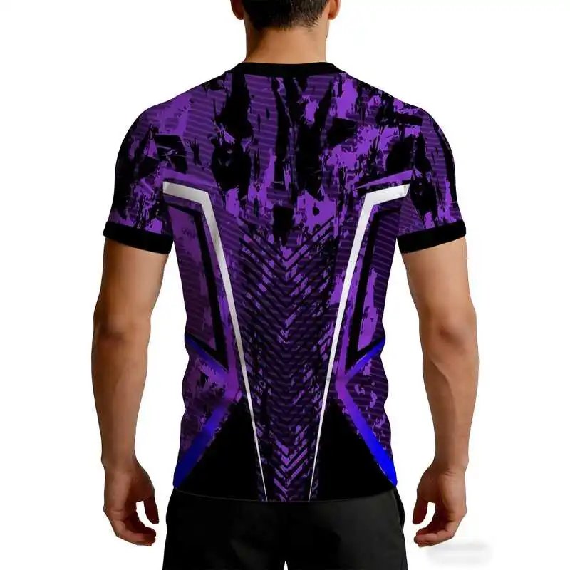Mens Purple Black Graffiti Geometric Line Pattern Short Sleeve Fitness Shirt High Stretch Quick Dry Moisture Wicking Breathable