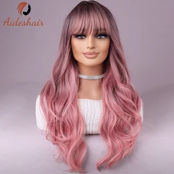 Synthetic Wigs were fashionable, pink wigs with bangs