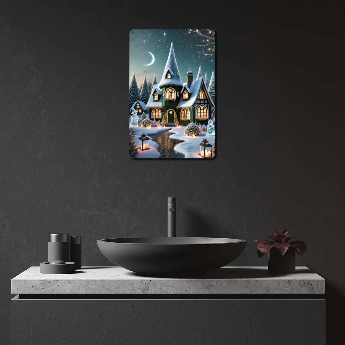 2D Flat, 1pc Vintage Christmas Cottage Metal Sign- 30.48x20.32 cm(8x12 Suitable for Walls) Rustic Wall Decor with Pre-Drilled Ho