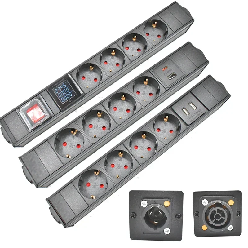 PDU power strip 3P aviation plug NAC3FX-W NAC3MPX aviation USB PDW20 port 4 EU socket Waterproof Powercon LED Large Screen