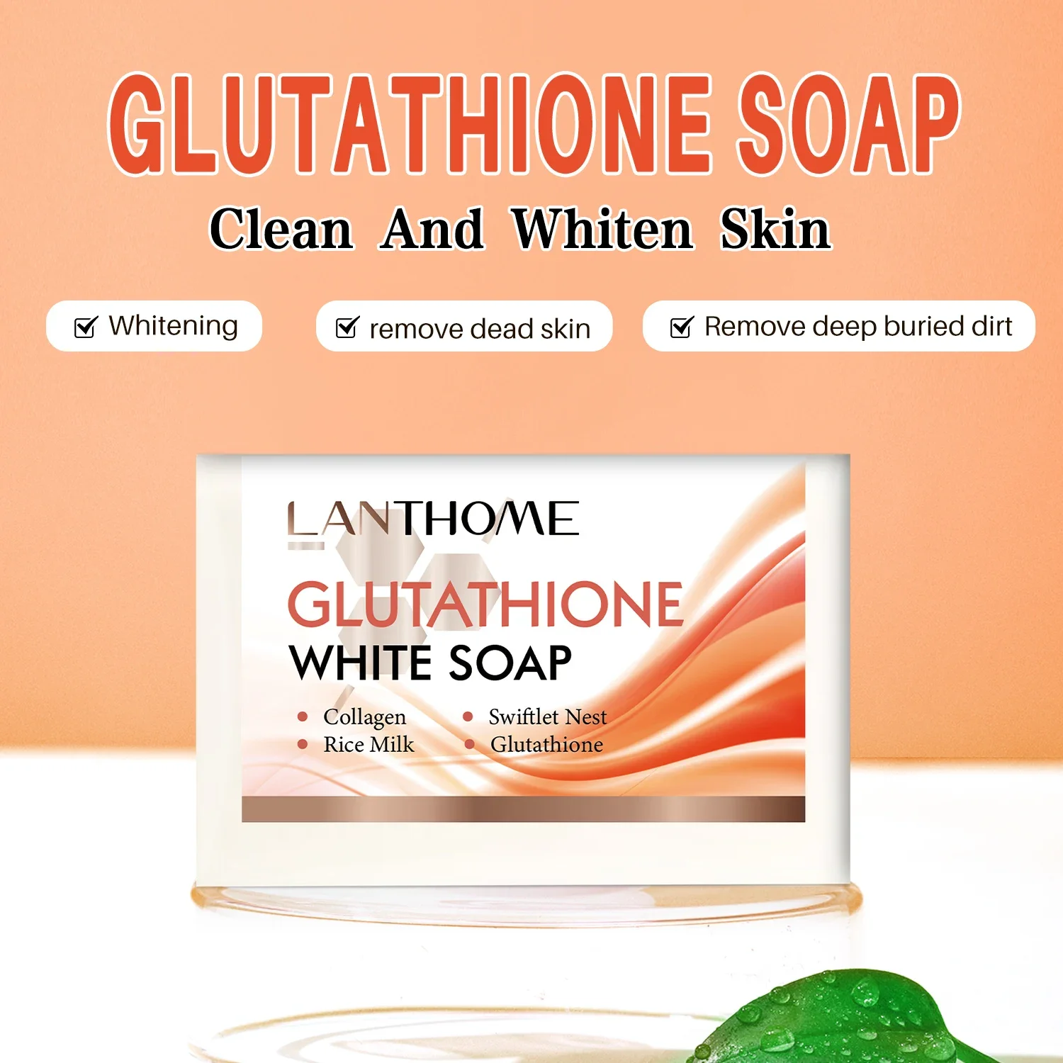 Lanthome Glutathione Whitening Soap Bar Facial Body Cleaning Shampoo Bar Dark Spot Acne Remover Moisturizing For Underarm Skin