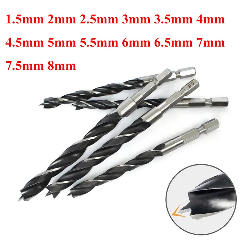 

1pcs 1.5mm-10mm 1/4" Hex Shank Three-point Woodworking Special Drill Bit HSS Perforating Electric Drill Rotary Head