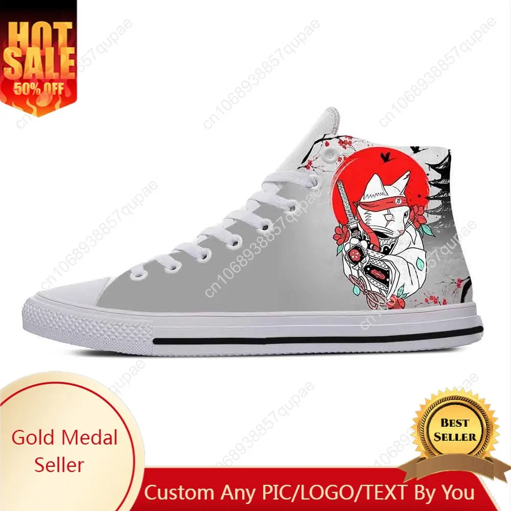 

Japanese Samurai Cat Tattoo Irezumi Ninja Neko Casual Cloth Shoes High Top Lightweight Breathable 3D Print Men Women Sneakers