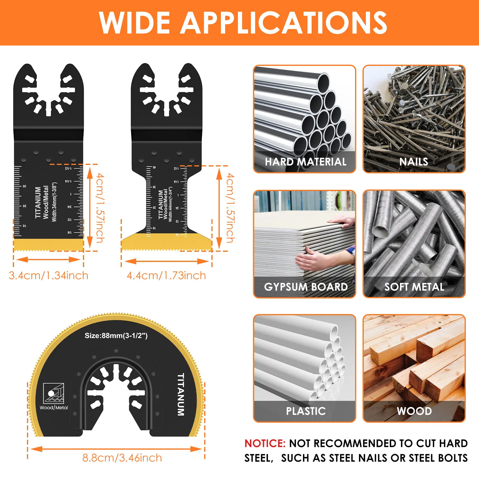 Multipurpose Titanium Bi-Metal Oscillating Saw Blade Universal Semi-Circle Cutting Multitool Blades with 3 Spacer Adapters