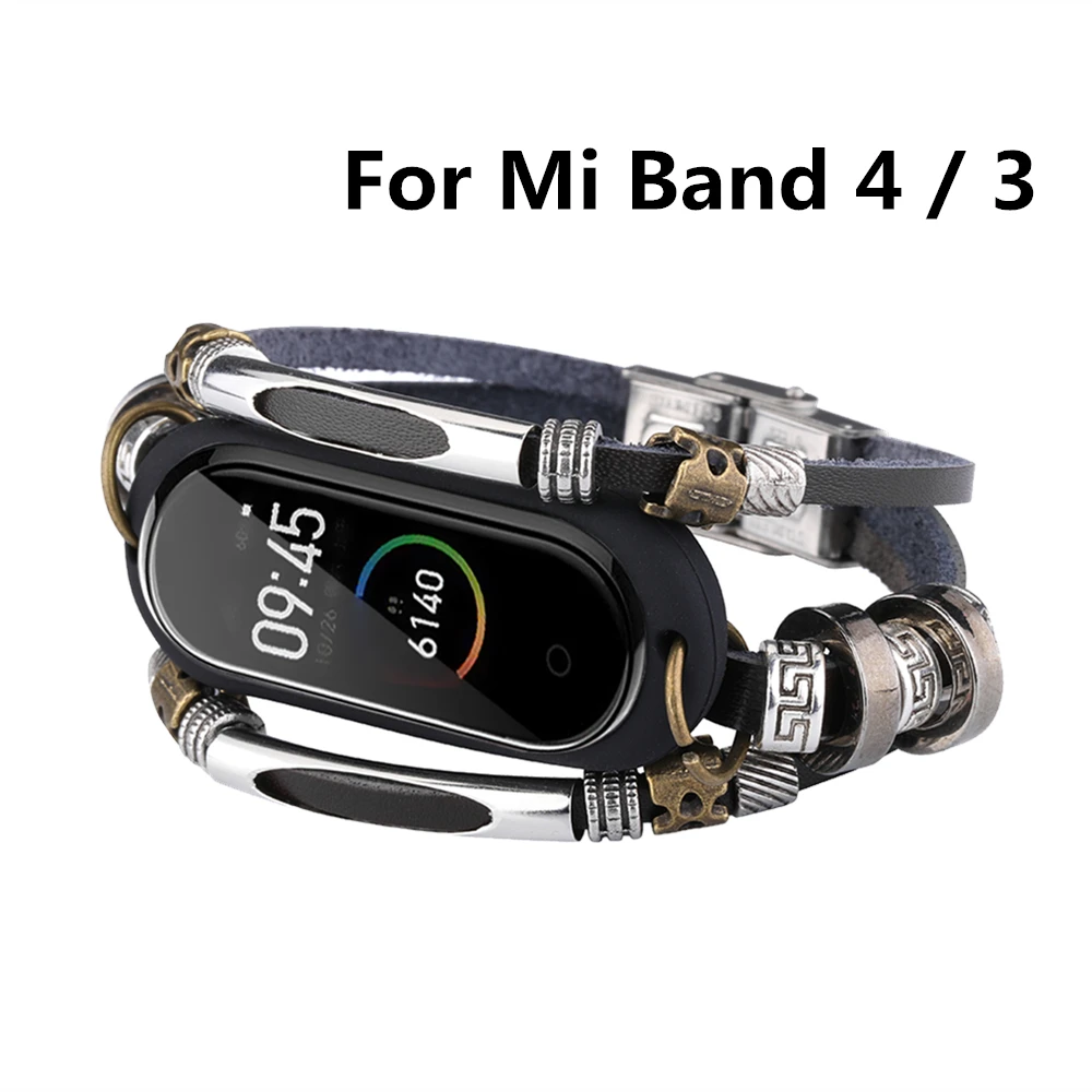 Leather+Metal Wrist Strap For Xiaomi Mi Band 7 Mi Band 8 Bracelet Smart Accessories Watchbands For Mi Band 6 / Mi 8/5 Wristband