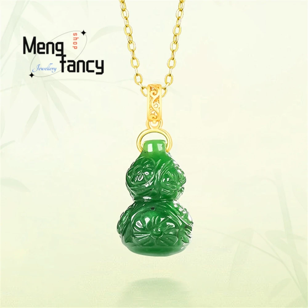

S925 Silver Inlaid Spinach Green Hetian Jade Gourd Pendant Luxury Quality Fashion Jewelry Exquisite Elegant Charms Popular Gift