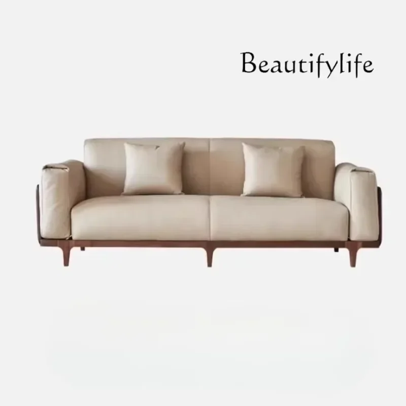 c North American black walnut sofa leather modern simple living room large apartment straight row solid wood light luxury
