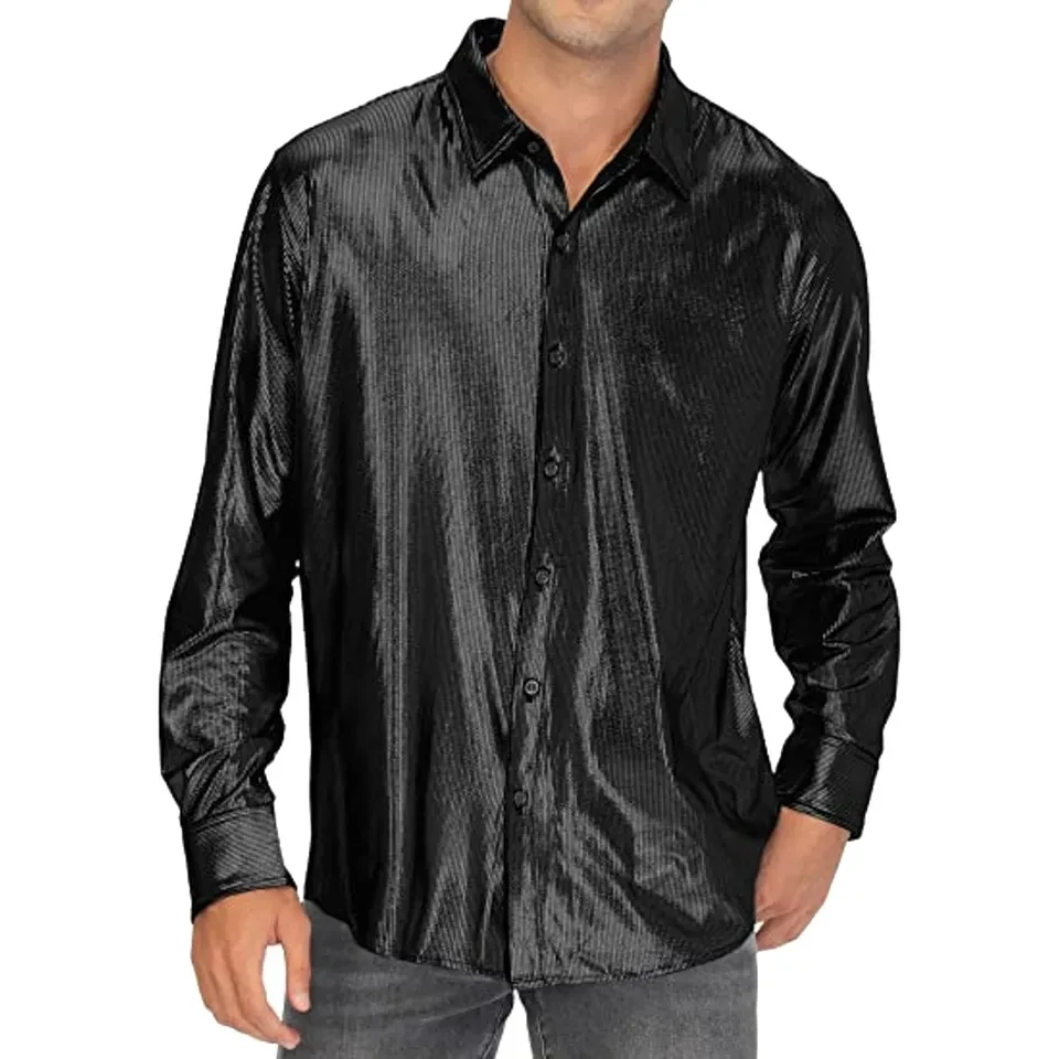 

Mens Shiny Dress Shirt Nightclub Long Sleeved Shirts Carnival Party Stage Performance Costume Disco Clubwear Rave Outfits