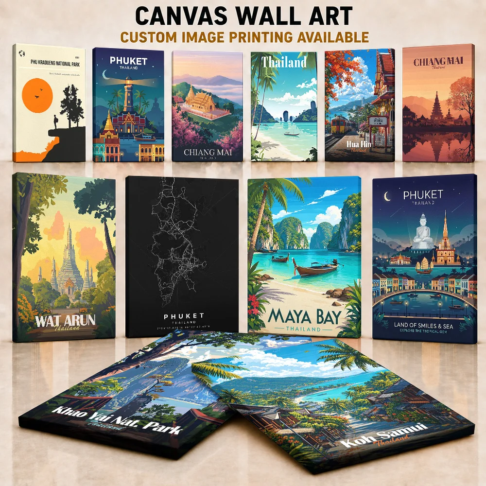 Thailand Framed Canvas Poster Customized Photo With Minimalist Geographic Travel Style Wall Art For Living Room Explorer Gift
