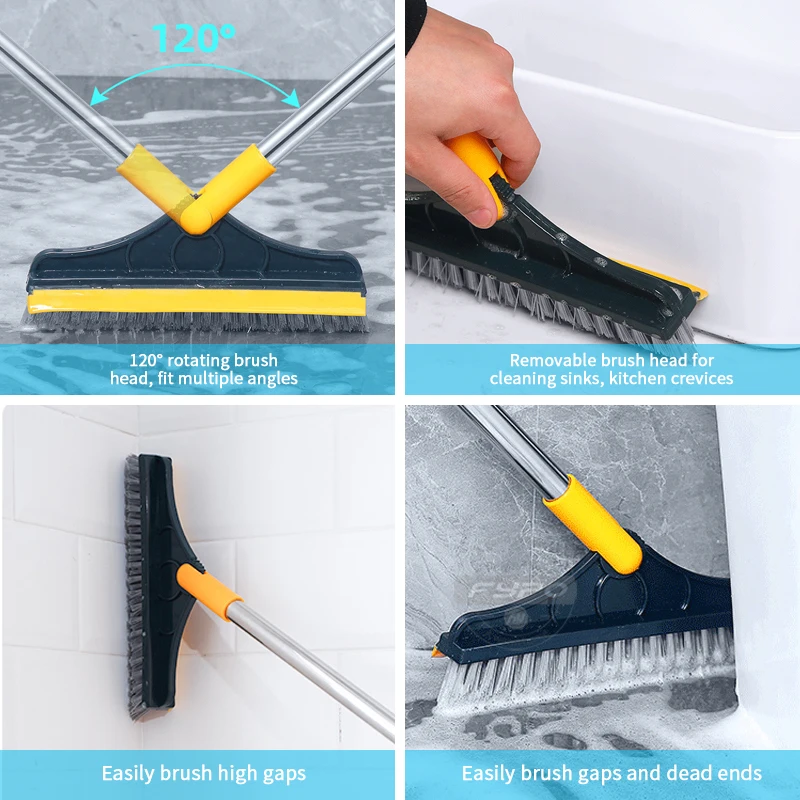 2 in 1 Floor Brush Scrub Brush 120 Degree Rotating Bathroom Kitchen Floor Crevice Cleaning Brush Kitchen Cleaning Tools