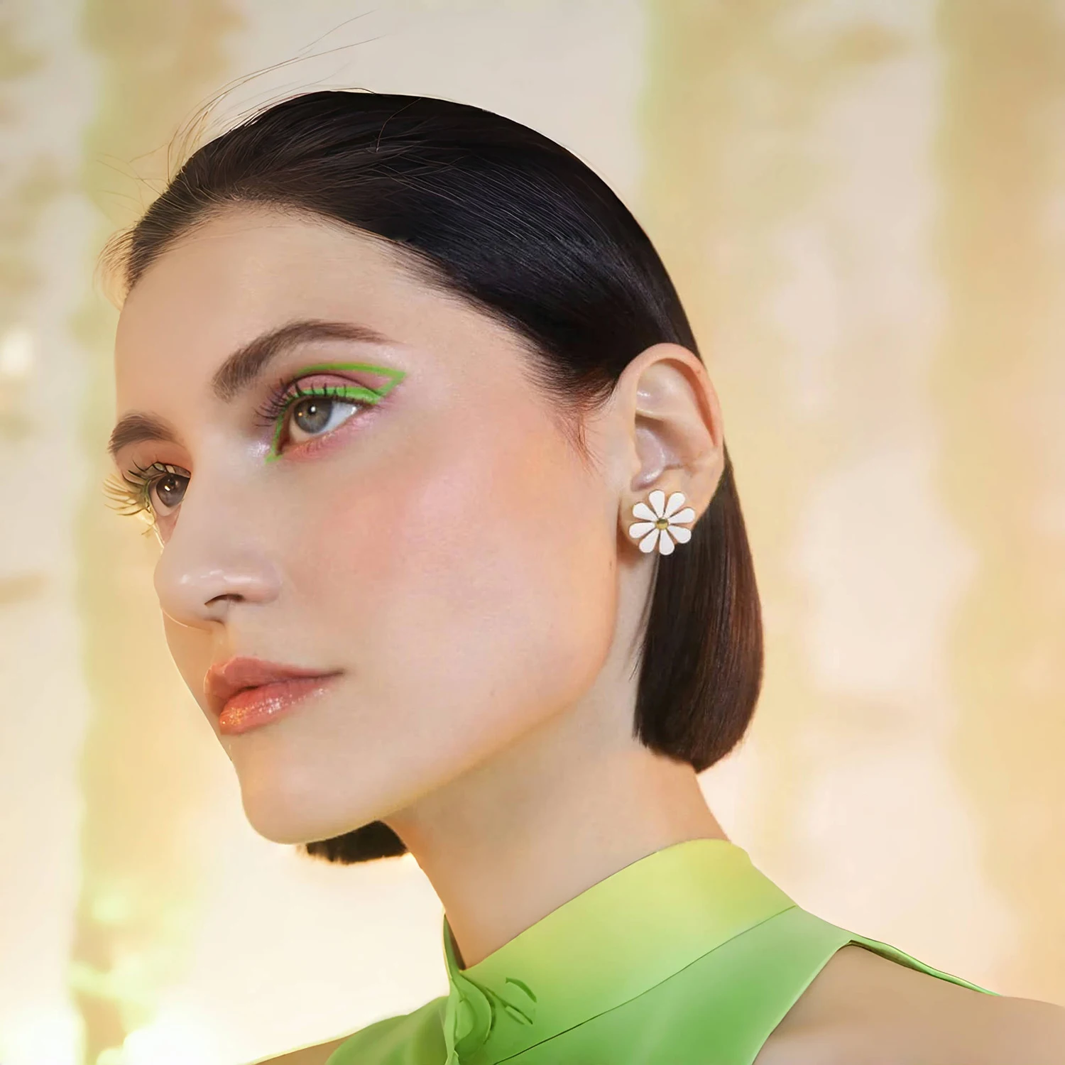Daisy Stud Earrings with Cold Enamel for Women - Hypoallergenic 18K Gold Plated Stainless Steel - Vibrant Cute Floral Jewelry