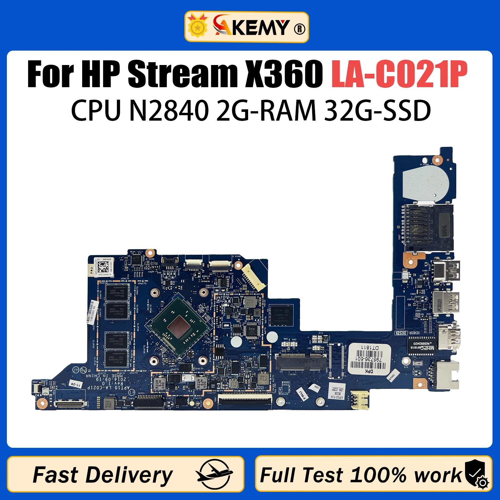 

AKEMY 794299-001 795736-001 For HP Stream X360 11-P 11-P010CA Laptop Motherboard APT10 LA-C021P With Intel N2840 CPU 2GB-RAM 32G