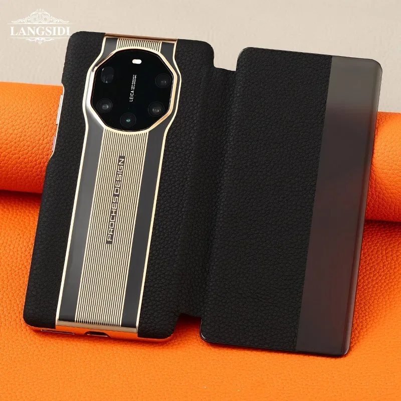 Genuine Leather Flip Cover Case for HUAWEI Mate 60 50 40 30 Pro Plus P50 Magic 3 4 Pro Smart View Wake Sleep Sport Car Call ID