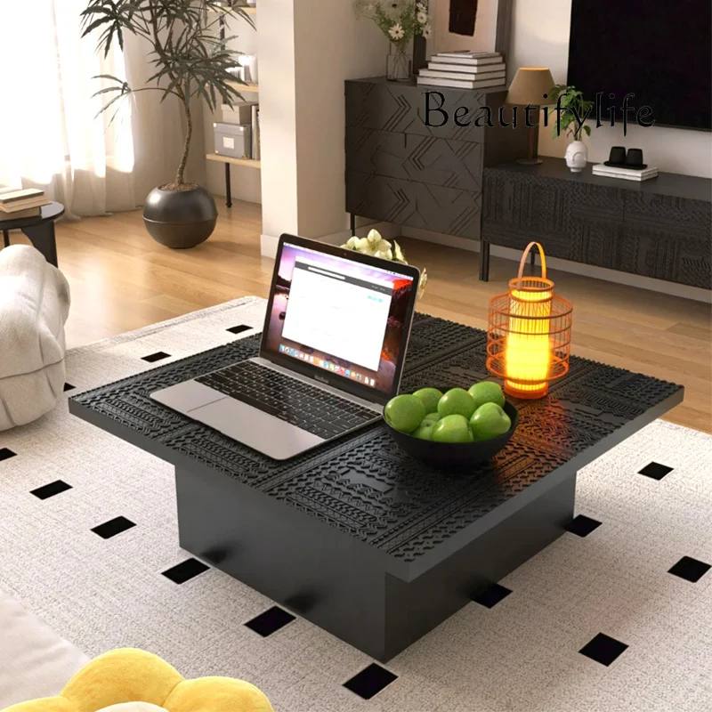 

Medieval solid wood coffee table, black carved coffee table, modern simple square coffee table furniture can be customized