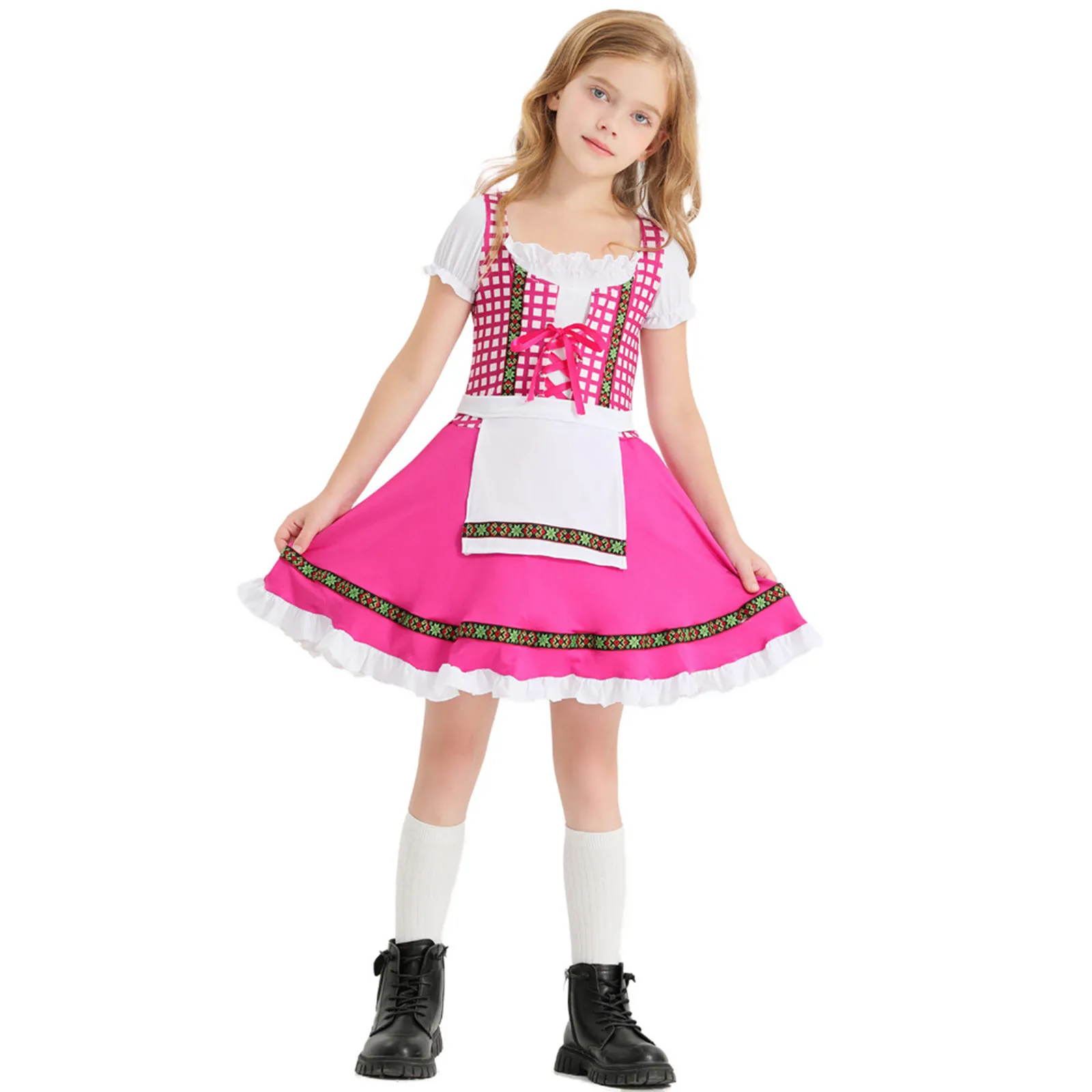 Kinderen Peuter Baby Meisjes Lente Zomer Print Cosplay Oktoberfest Ruche Korte Mouw Prinses Jurk