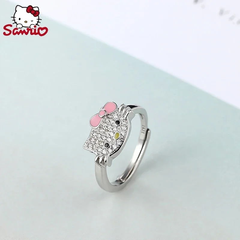 Sanrio Finger Rings For Women Anime Figure  Hello Kity Melody Kuromi Kawaii Doll Middle Gifts for Girls Women Adjustable Kids