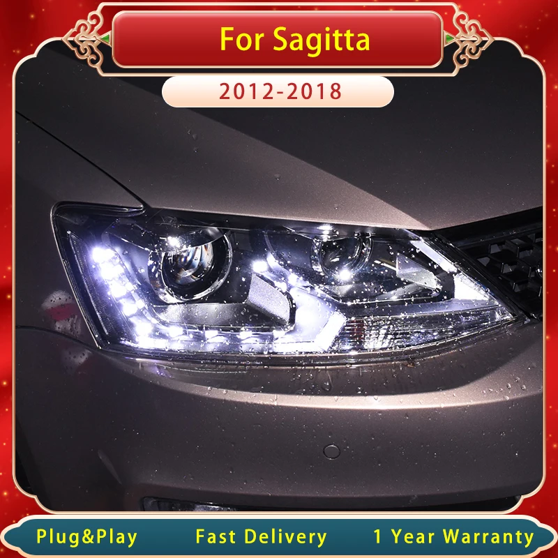 Car Head Light For Volkswagen Sagitta 2012-2018  LED Headlights Angel Eyes Lens DRL Head Light  Assembly