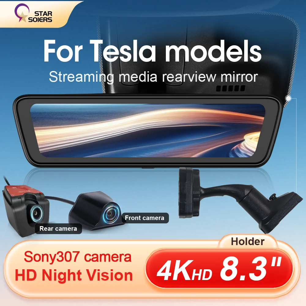 Dashcam 24h Touch Night Vision 4K GPS WIFI 8.3 Inch For Tesla Model DVR Ultra HD 3840*2160P Sony Rear Camera Rearview Mirror