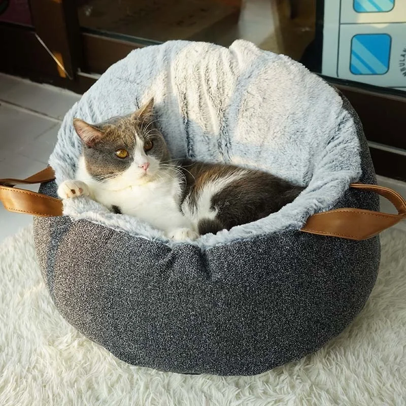 Cat Bed For Indoor Cats, Portable Soft Cat House Machine Washable Pet Beds With Anti-Sip Bottom