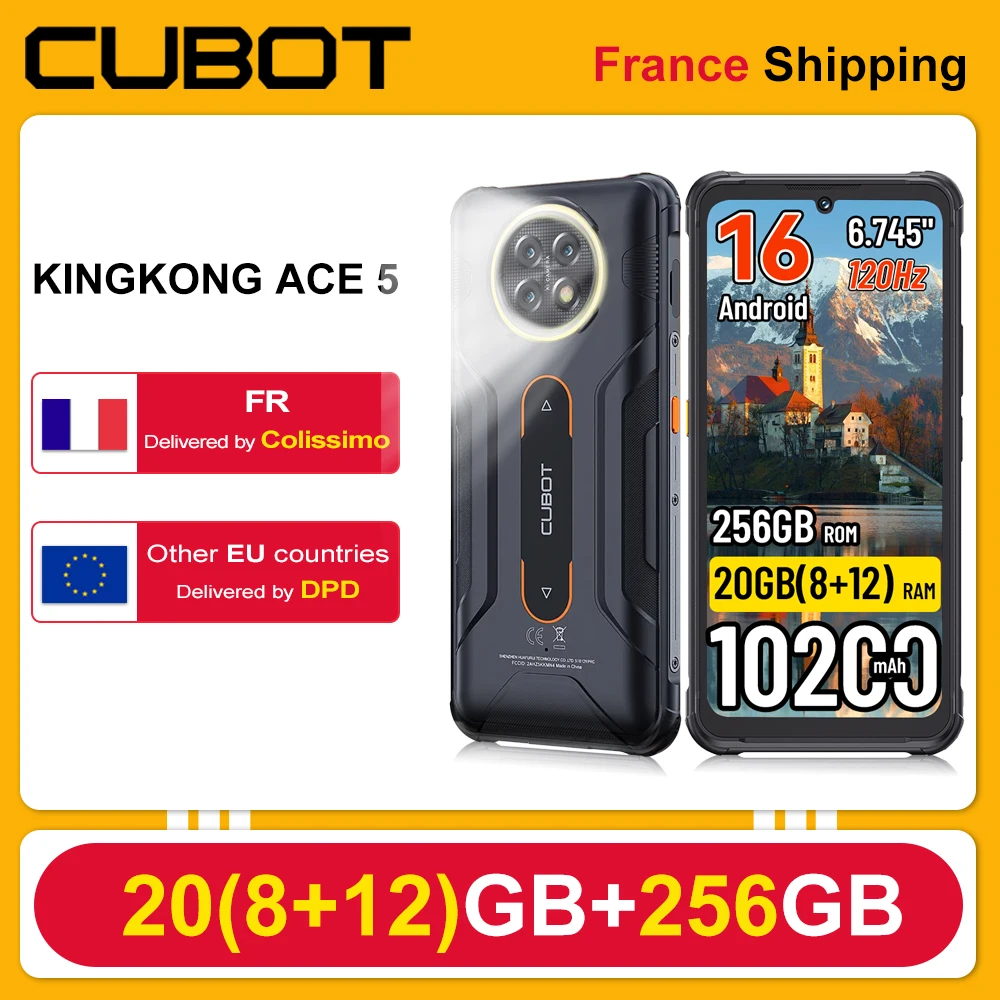 [Exp�dition depuis la France] Smartphone robuste Cubot KingKong ACE 5, 20 Go (8+12) de RAM, 256 Go de ROM, Android 16, 10200 mAh, 6,745 pouces, 120 Hz, NFC