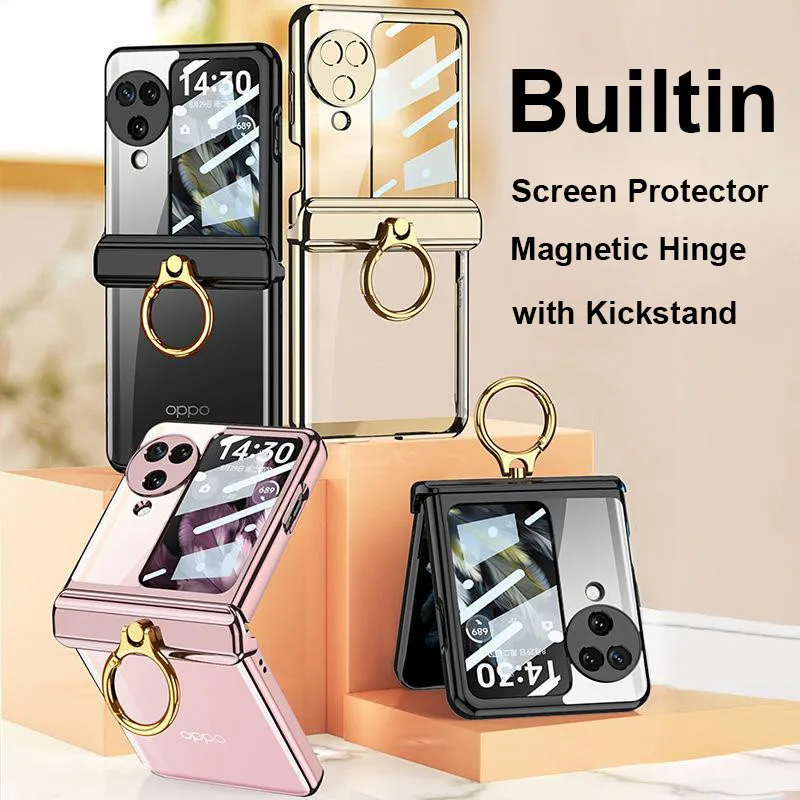 

Stylish Case for OPPO Find N3 Flip with Back Screen Protector Tempered Glass Magnetic Hinge Protection Kickstand