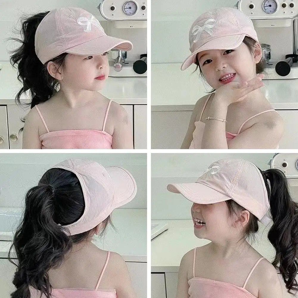 Sweet Bow Girl Baseball Caps High Ponytail Adjustable Outdoor Summer Visor Children Protection Capsule Cap Spring Travel Ha A1V4