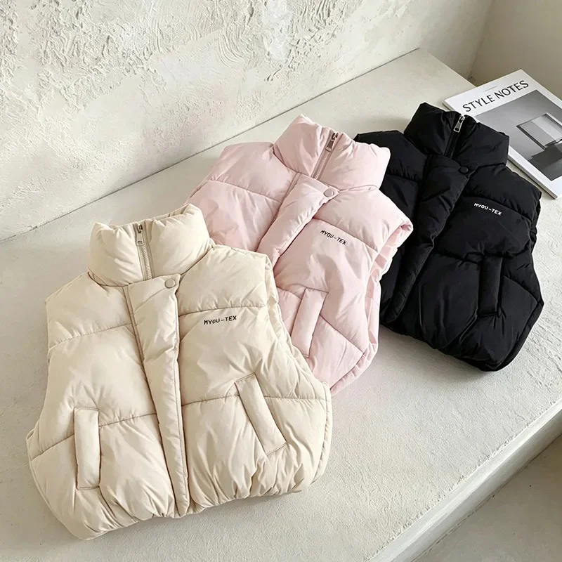 OLEKID Winter Weste für Mädchen 3-10 Jahre, mit Schriftzug, hohem Kragen, dick, wärmend, für Kinder, Mädchen, gepolsterte ärmellose Mäntel – Detail 2