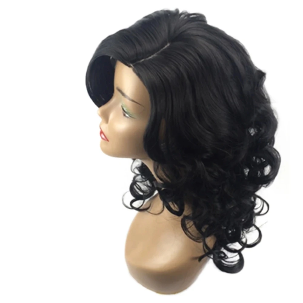 WHIMSICAL W New Fashiob Women Black Wig Short Nature Wavy Curly Parting Heat Resistant Fiber Wigs for Black Women