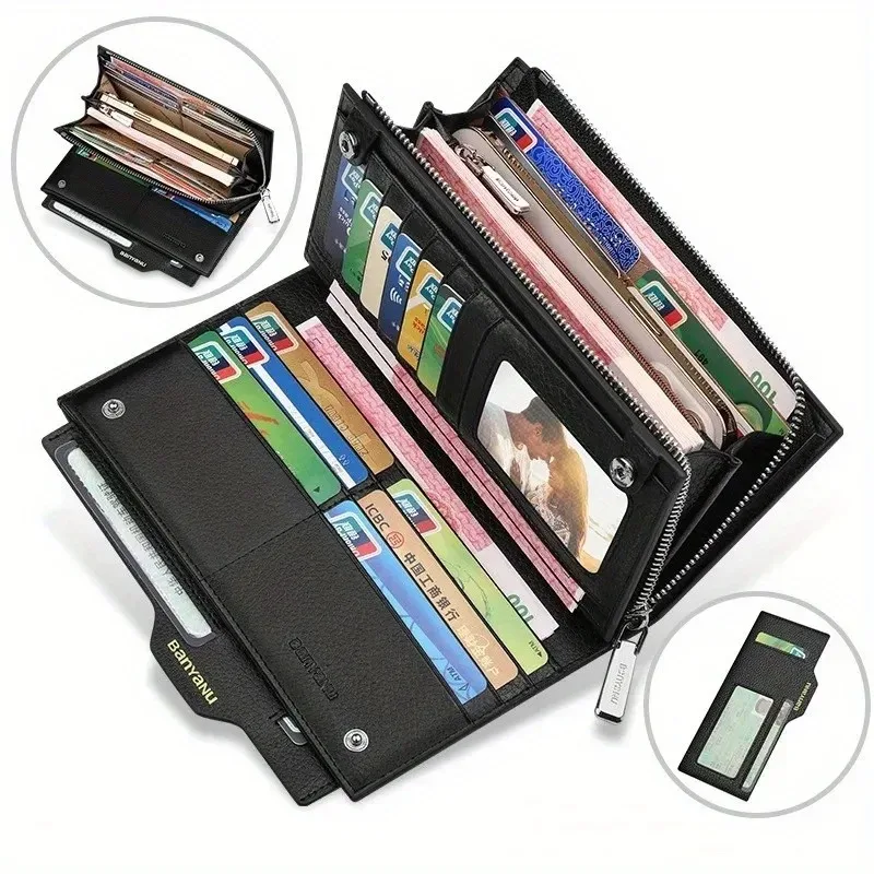 

Мужской деловой кошелек из натуральной кожи, RFID-сумка большой емкости с карманом для монет на молнии