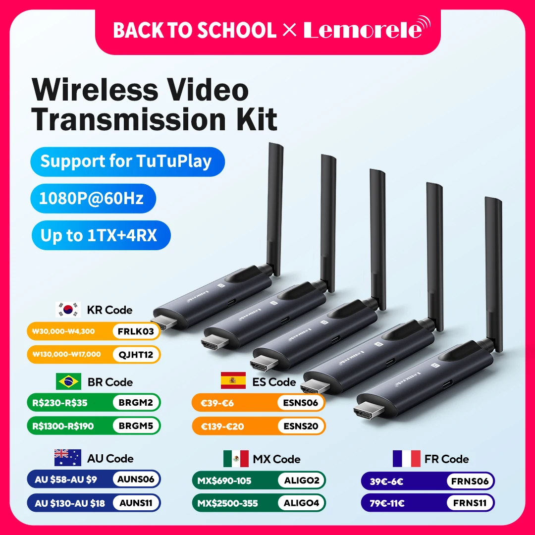 Lemorele transmissor e receptor hdmi sem fio, comunicação por aplicativo, latência inferior a 50ms, transmissor plug & play, laptop, projetor de tv