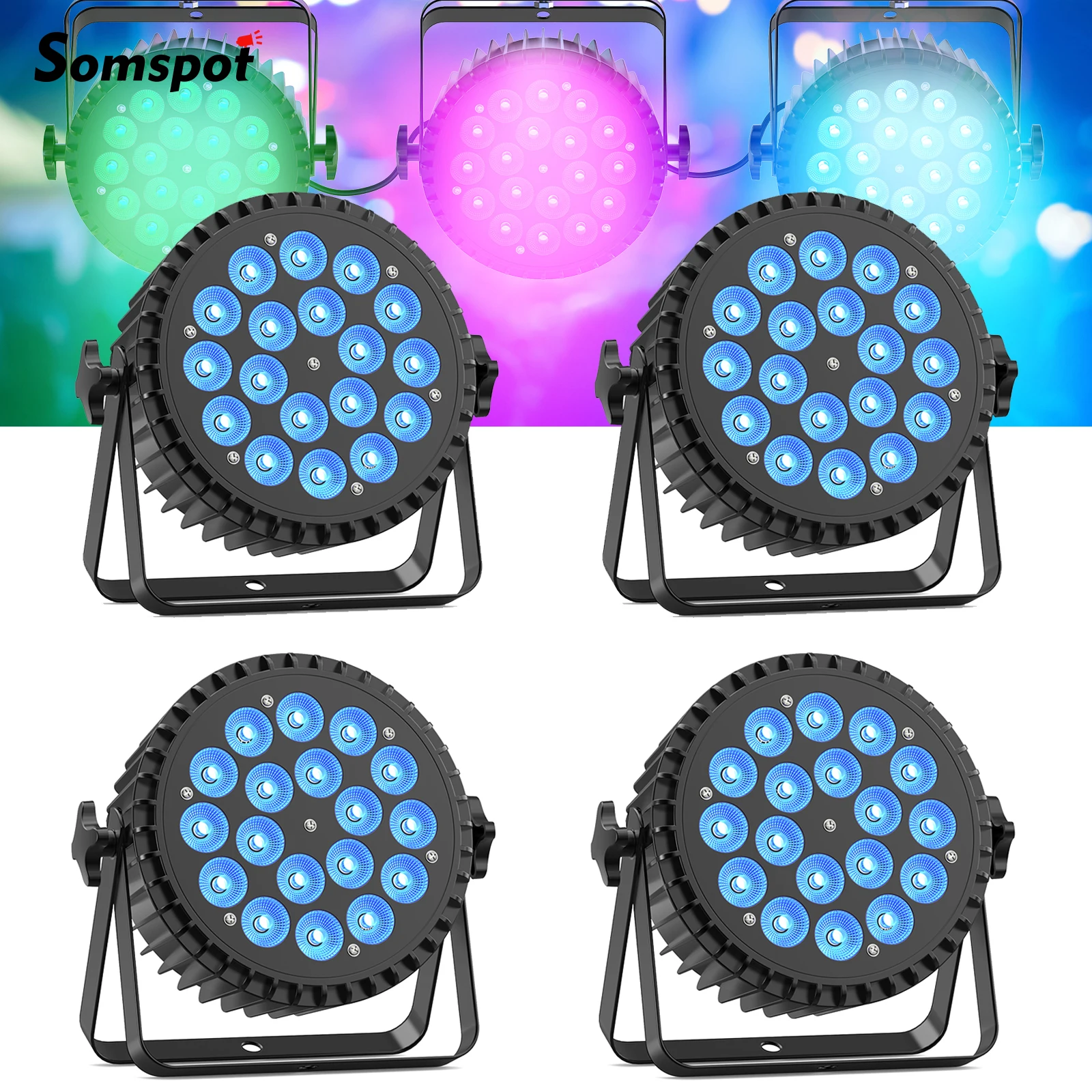 

Somspot 4PCS 18x12W LED Par Light RGBWA+UV 6in1 Stage Effect Lighting Projection for Disco Party Concert Church Wedding Theater