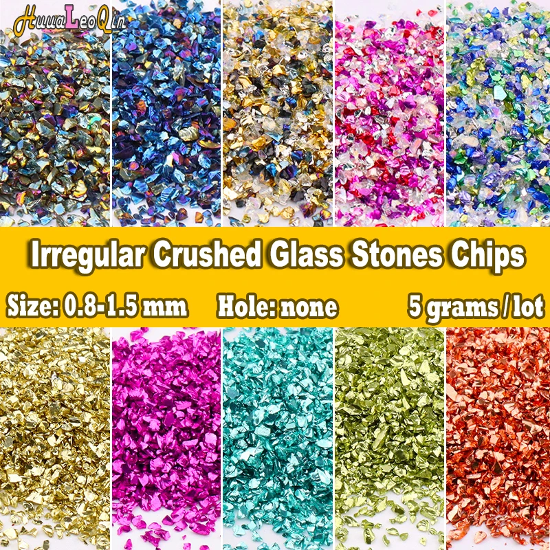 5g/Lot 0.8-1.5mm Irregular Crushed Glass Stones Metallic Crystal Chips Sprinkles for Jewelry Making Filling Nail Arts Decoration