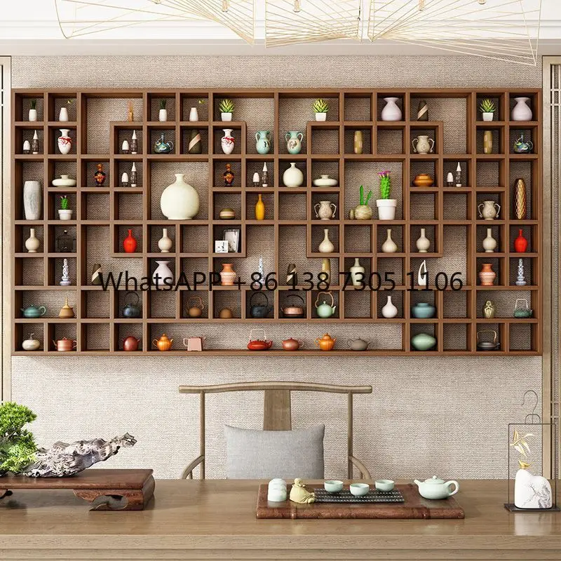 

Solid wood multi-grid storage Bogu frame, wall-mounted multi-grid storage cabinet, pot, teacup, Duobao Pavilion shelf