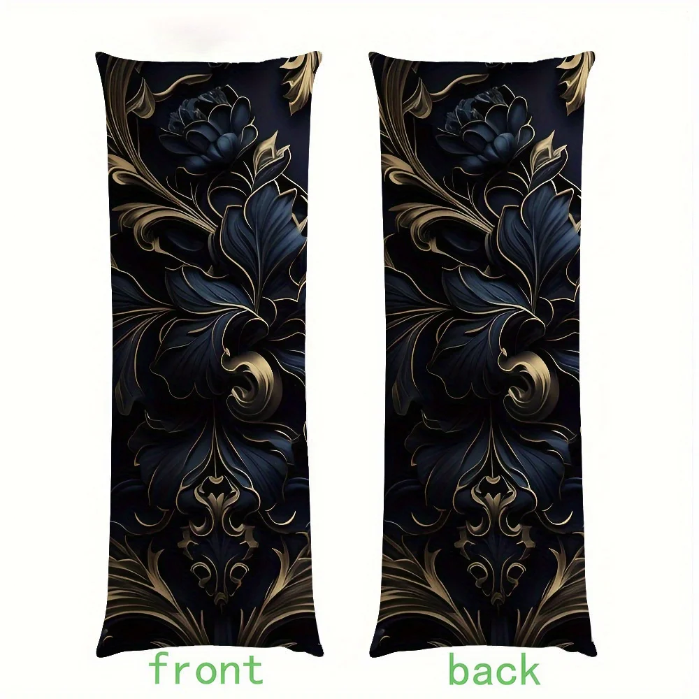 1pc Elegant Pillowcase (Insert Not Included) - 50.8 X 137.16 cm, Double-Sided, Modern Floral Print, Navy Blue And Golden, 100% P