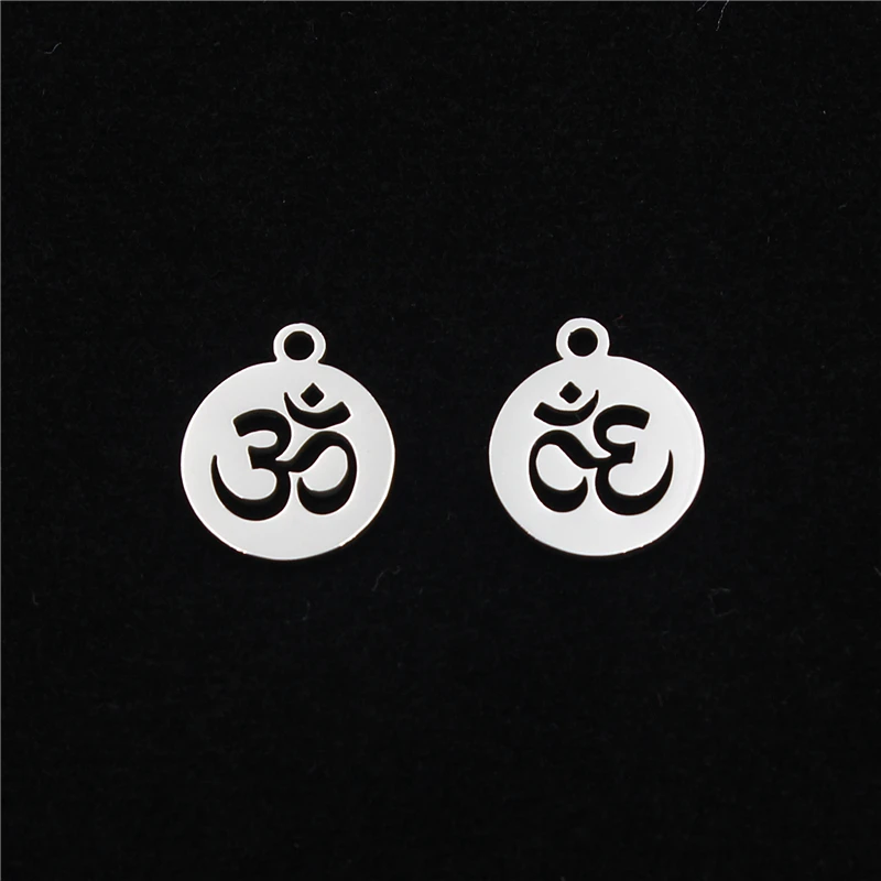 10pcs/Lot 316LStainless Steel AUM OM Ohm Hindu Hinduism Yoga Sign Charms Pendants For Necklace Bracelet DIY Jewelry Making