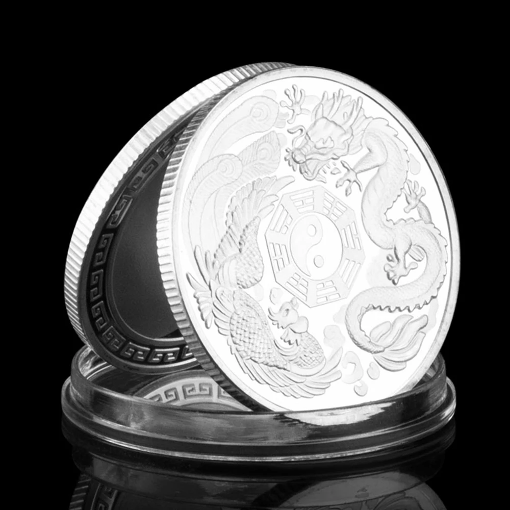 Dragon and Phoenix Bring You Good Luck Traditional Collectible Gift Silver Plated Collection Art Commemorative Coin