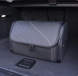 Luxury Foldable Trunk Organizer for BMW Tesla Toyota Benz Audi VW Nappa Leather Car Trunk Organizer with Lid and Sturdy Handle