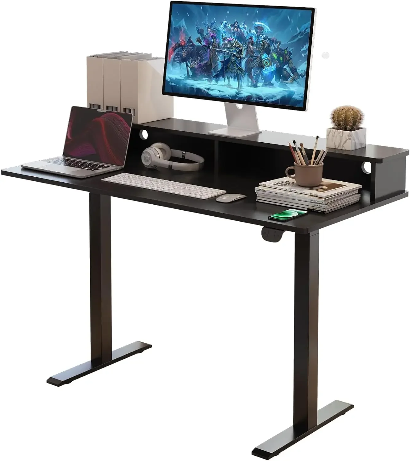 

2-Tier Height Adjustable 45" Electric Standing Desk - Upgraded Ultra Durable Home Office Large Rectangular Computer Table