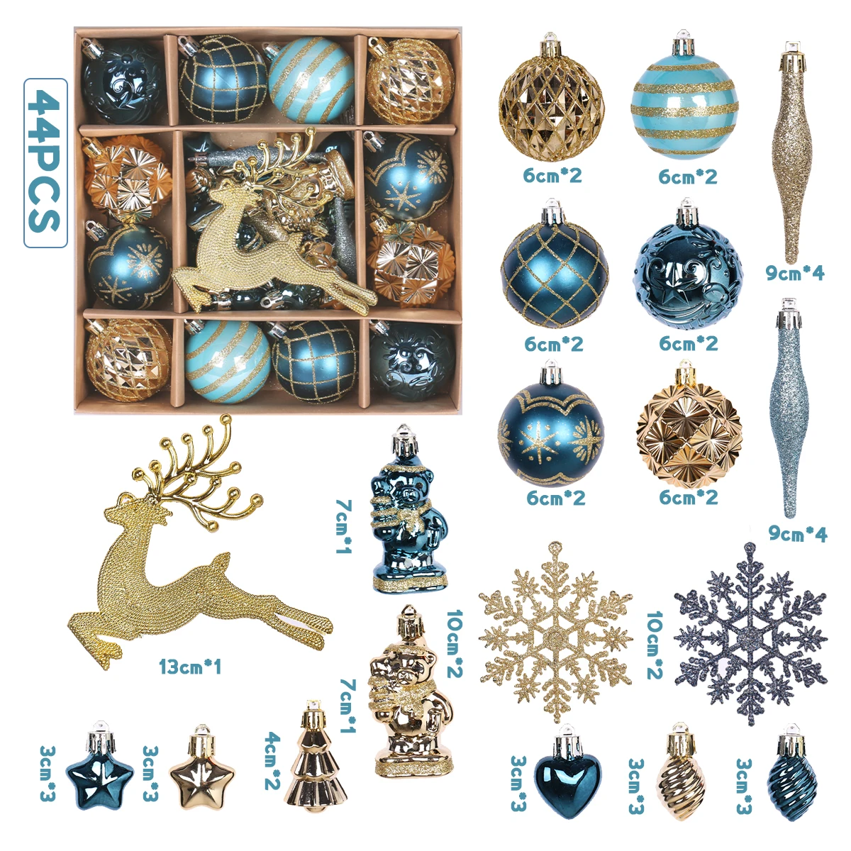 44 قطعة جديد عيد الميلاد الكرة مجموعة شجرة عيد الميلاد الحلي الرنة سانتا كلوز الثلج نجوم هدايا عيد الميلاد حفلة عيد الميلاد ديكور #6