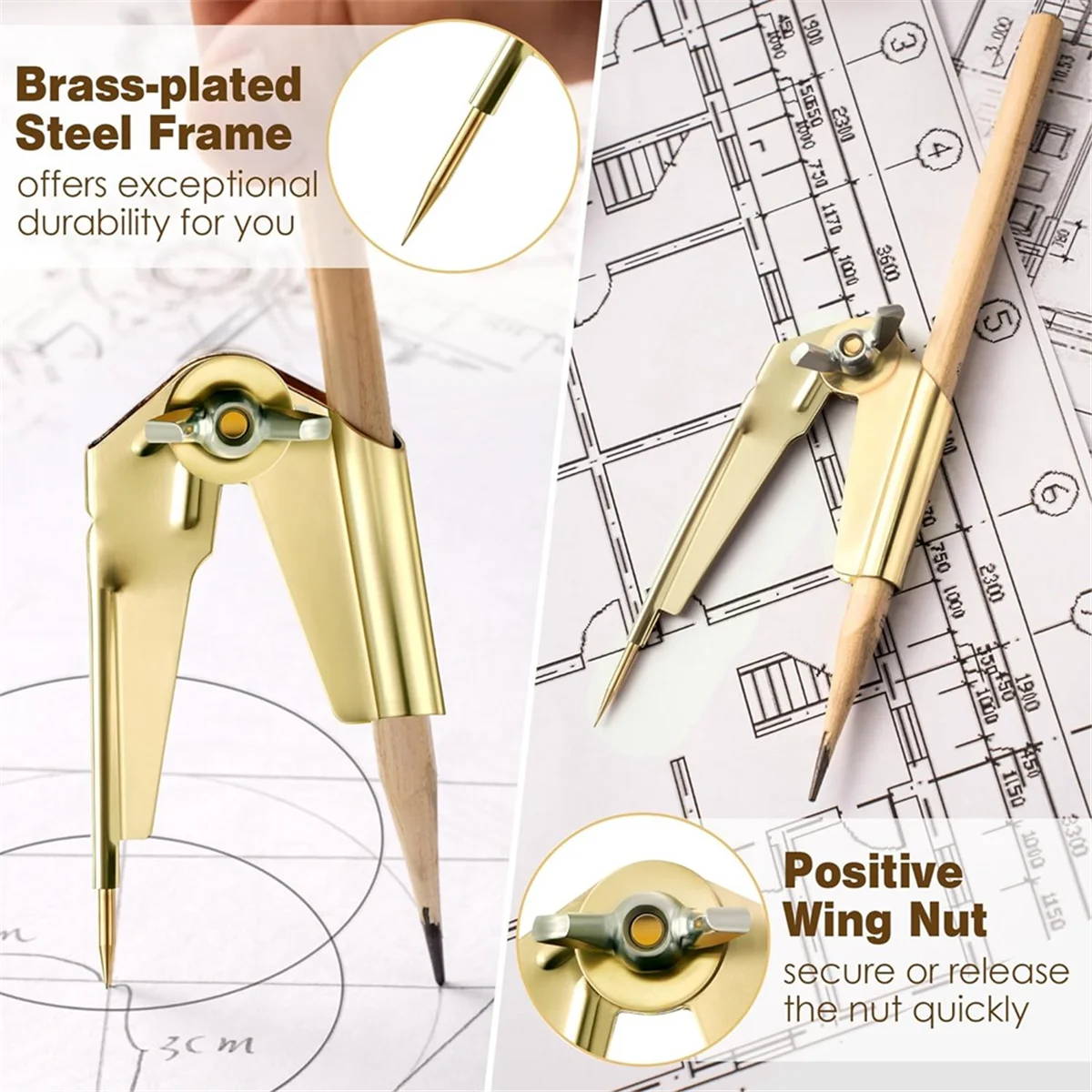 Pencil Compass and Scriber, Compass Scribe Tool, Woodworking Compass Scriber, Accurate Circle Compass Tool for Drawing Vogue