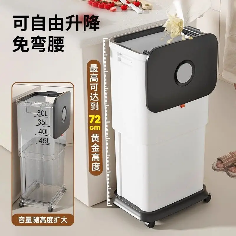 Kitchen special trash can household 2025 new with wheels movable large capacity sliding cover lifting high food waste