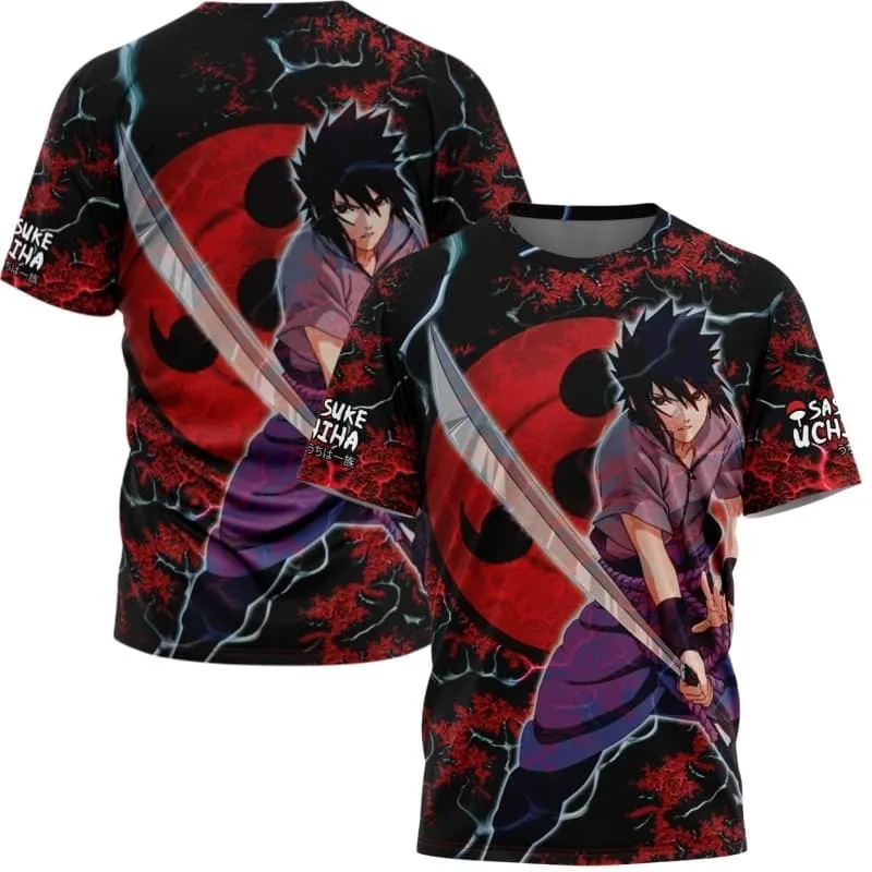 Camiseta de Manga Corta con Diseño de Naruto Uchiha Sasuke 2026, con Efectos de Sharingan, Estilo Anime Y2K, Unisex, Deportiva e Informal