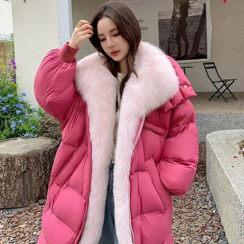 Fox Fur Goose Down Coat Women's Winter Clothing 2024 New High End Hooded Warm Puffer Jacket for Women Tops Куртки Зимние Женские