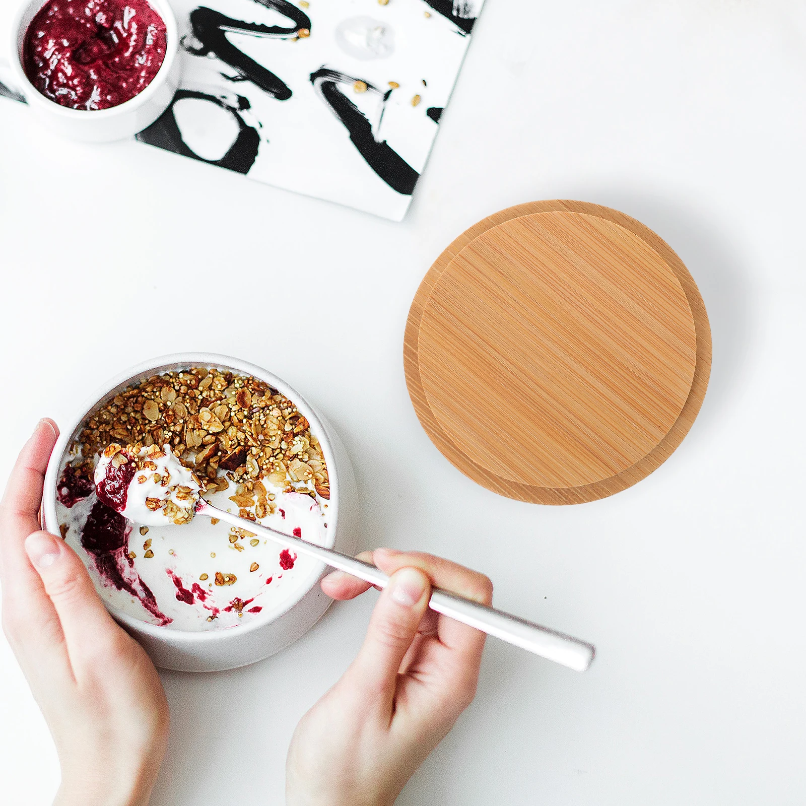 

3Pcs Eco-Friendly Bamboo Mug Covers Premium Cup Lids for Home Kitchen Accessories