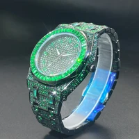 Nuevo reloj de diamante verde para hombre, relojes de lujo con diamantes de Hip Hop, reloj de pulsera único Bling Ice Out luminoso resistente al agua 2024 para regalo