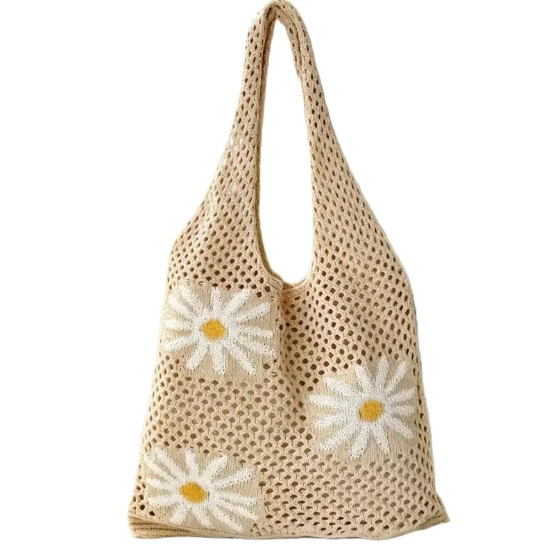 

Women's Hollow-Out Crochet Shoulder Bag Top Handle Large Capacity Summer Beach Floral Elegant Versatile