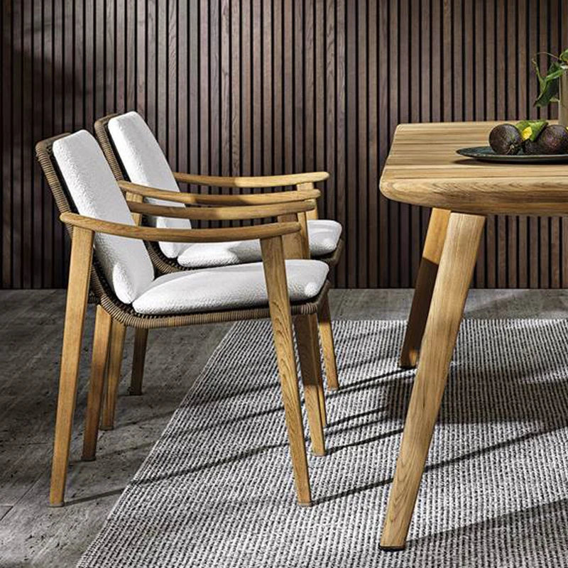 Outdoor Tables and Chairs Nordic Leisure Rain-proof and Sun-proof Teak Cafe Rattan Dining Table